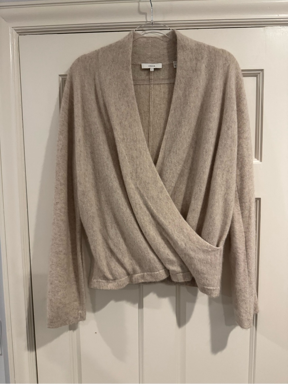 Vince Beige Wrap-Front Knit Cashmere Cardigan